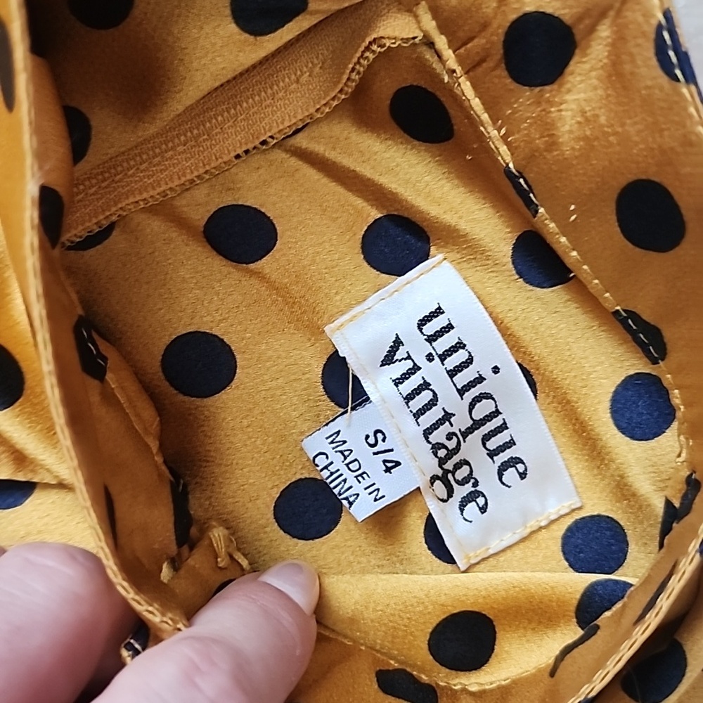 Unique Vintage Mustard Polka Dot Midi Dress Size 4. New No Tags - Picture 3 of 11